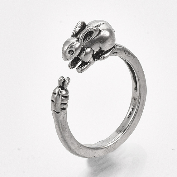 Alloy Bunny Cuff Finger Rings, Rabbit with Carrot