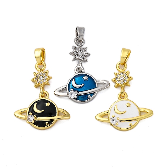 Латунные микро проложить кубического циркония подвески, с эмалью, планета, долговечный, без кадмия и без свинца, стойки покрытие, настоящее 18k позолоченное/платиновое