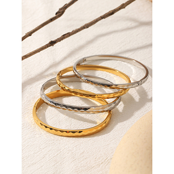 304 Stainless Steel Textured Open Hinged Cuff Bangles for Women