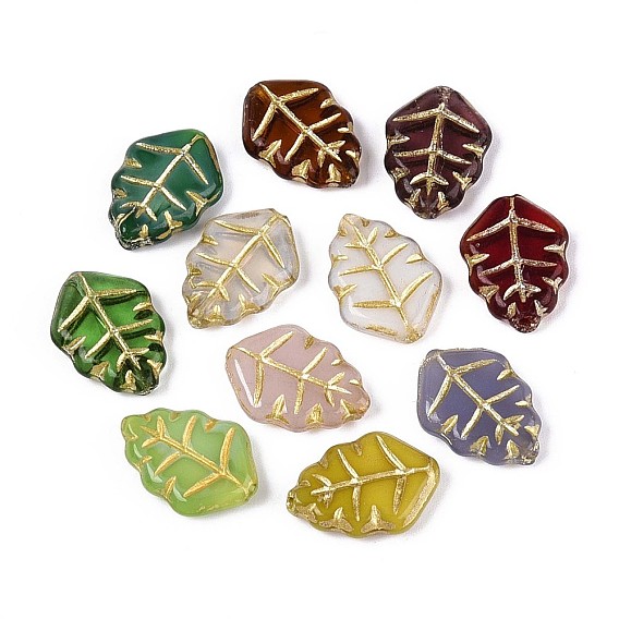 Лист стеклянные бусины, золотой металл обвитыми