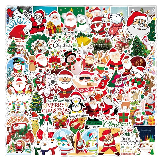 100 Pcs Christmas Santa Claus Snowman Stickers, Merry Xmas Decoration for Party