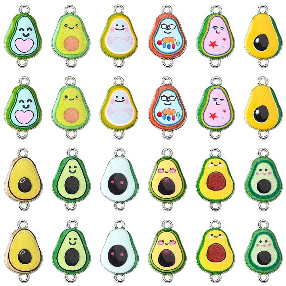 60Pcs 12 Colors Alloy Enamel Connector Charms, Avocado Links, Platinum