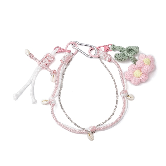 Вязаные крючком цветы-буфы, полиэстеровые веревки и подвесные украшения, Сплав с застежками