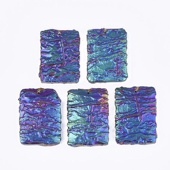 Electroplated Natural Dragon Blood Jasper Pendants, Rainbow Plated, Rectangle