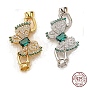 925 Sterling Silver Micro Pave Teal Cubic Zirconia Fold Over Clasps, Bowknot