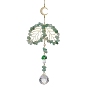 Glass Pendant Decorations, Brass with Natural Green Aventurine Chip Bead, with 304 Stainless Steel Cable Chains