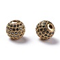Brass Cubic Zirconia Beads, Round, 10mm, Hole: 1.5mm