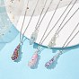 Mixed Color Dyed Natural Quartz Crystal Irregular Nugget Pendant Necklace, 304 Stainless Steel Star Wire Wrap Necklace