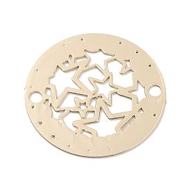 Long-Lasting Plated Brass Connector Charms, Flat Round with Star Links, Etched Metal Embellishments