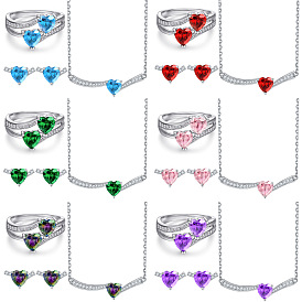 925 Sterling Silver Heart Jewelry Set with Multiple Gemstone Options