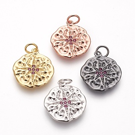 Латунные микро проложить кубического циркония подвески, без свинца, без кадмии и без никеля, плоские круглые со звездой