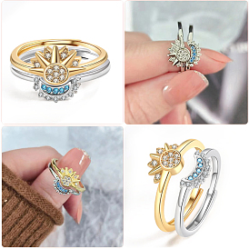Brass Micro Pave Cubic Zirconia Couple Rings, Adjustable Finger Ring