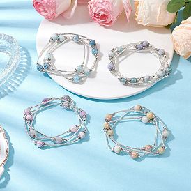 Electroplated Glass Stretch Bracelets, with Brass Tube Beads