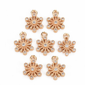 Rack Plating Brass Micro Pave Clear Cubic Zirconia Charms, Long-Lasting Plated, Cadmium Free & Lead Free, Flower