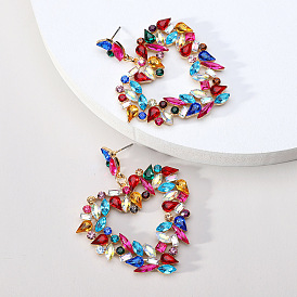 Exaggerated Alloy Full Color Crystal Heart-shaped Earrings for Women with Sweet and High-end Design Sense