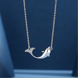 Alloy Crystal Rhinestone Whale Pendant 201 Stainless Steel Cable Chain Necklaces for Women