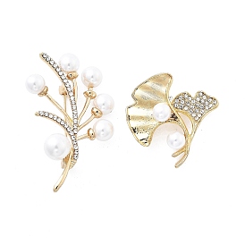 Alloy Brooch, with Rhinestone and ABS Imitation Pearl, Leaf