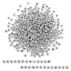 Silver Plated Acrylic Letter Beads, Flat Round