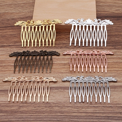 Iron Hair Combs Findings, with Brass Flower