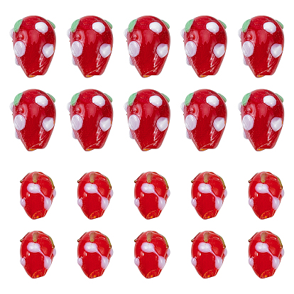 40Pcs 2 Style Handmade Lampwork 3D Strawberry Beads