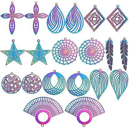 20 шт. 10 стиль вакуумное покрытие pvd 201 филигранные подвески из нержавеющей стали, гравированные металлические украшения, разнообразные