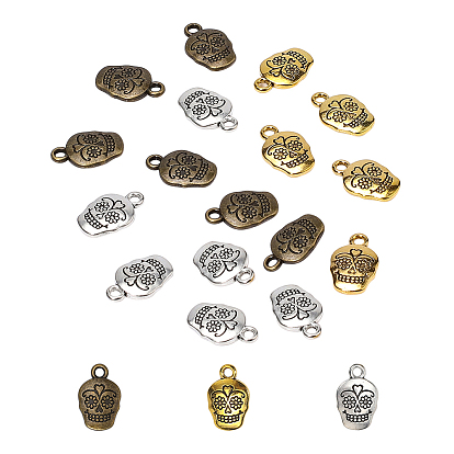 Mexico Holiday Day of the Dead Sugar Skull Tibetan Style Metal Pendants, Lead Free & Cadmium Free