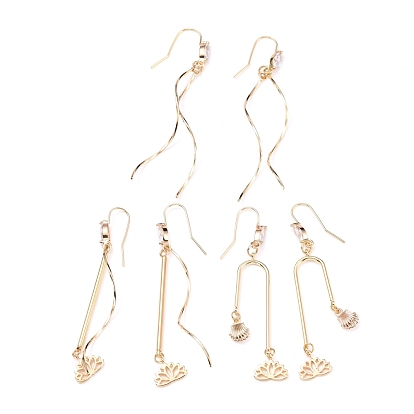 Lotus Flower Brass Chandelier Earrings Set for Girl Women, Cubic Zirconia Dangle Earring