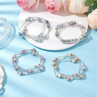 Гальванизированные стеклянные браслеты-растяжки, с бисером латунной трубки