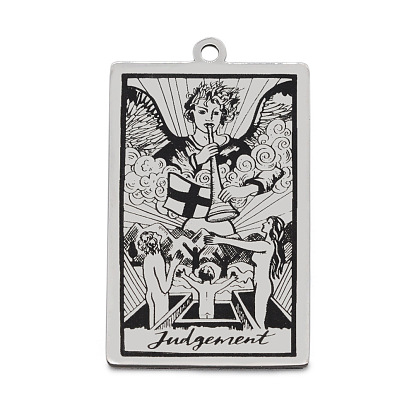 Stainless Steel Pendants, Rectangle with Tarot Pattern, Stainless Steel Color