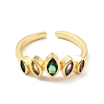Cubic Zirconia Horse Eye Open Cuff Ring, Real 18K Gold Plated Brass Jewelry for Women, Cadmium Free & Lead Free