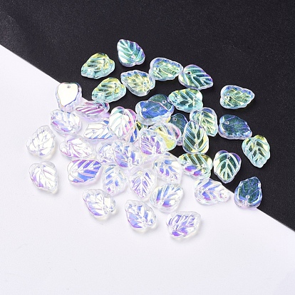 Electroplated Transpaprent Glass Pendants, Leaf Charm, AB Color