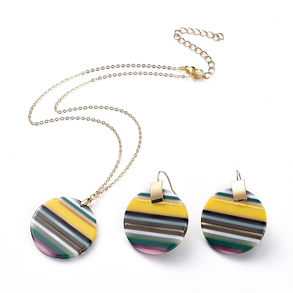 Jewelry Sets, Earrings & Necklaces, with Resin Pendants, Brass Chains & Hoop Earrings, 304 Stainless Steel Lobster Claw Clasps