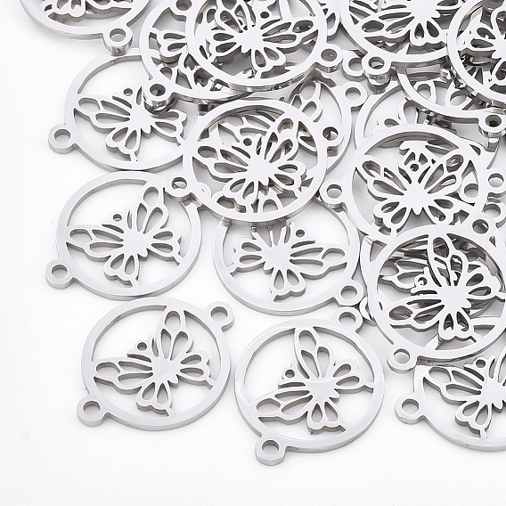 201 соединительные звенья нержавеющие, лазерная резка, плоские круглые с бабочкой