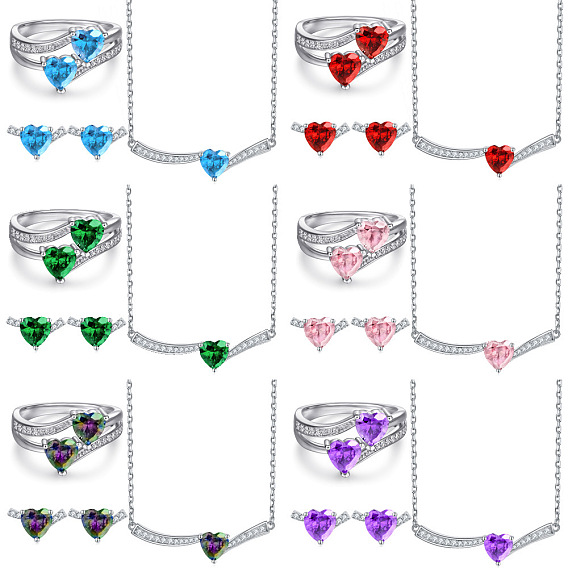925 Sterling Silver Heart Jewelry Set with Multiple Gemstone Options