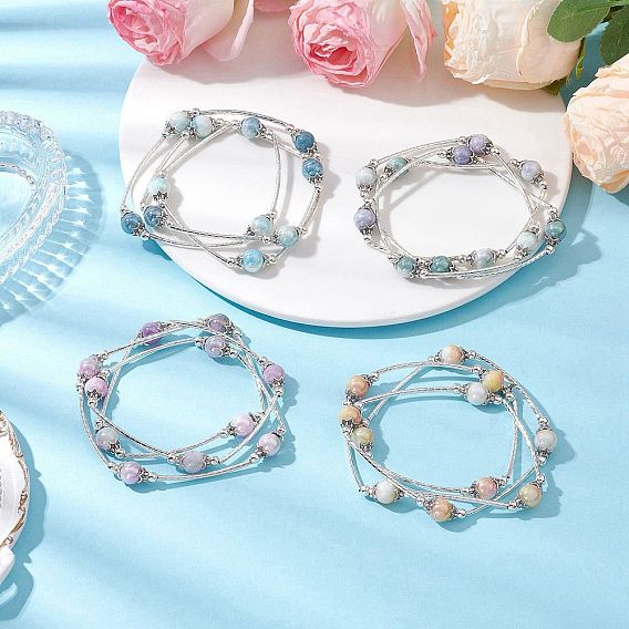 Гальванизированные стеклянные браслеты-растяжки, с бисером латунной трубки