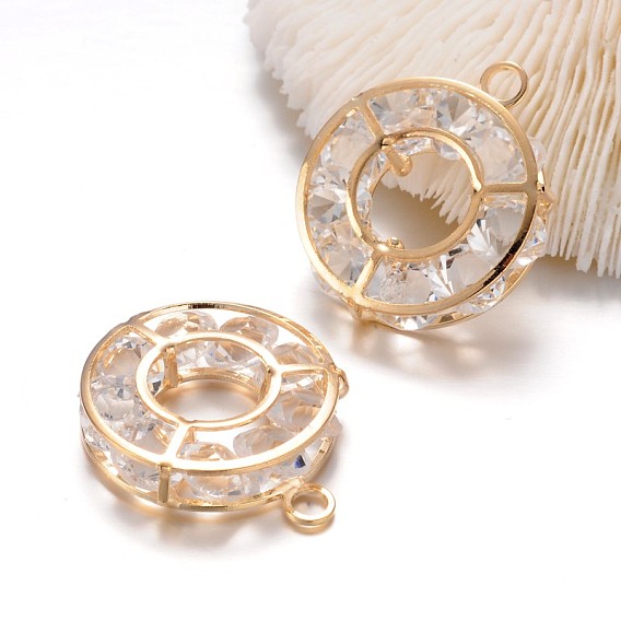 Железа пончик полые подвески, со стеклянными стразами, 31x26x6 мм, отверстие : 3 мм