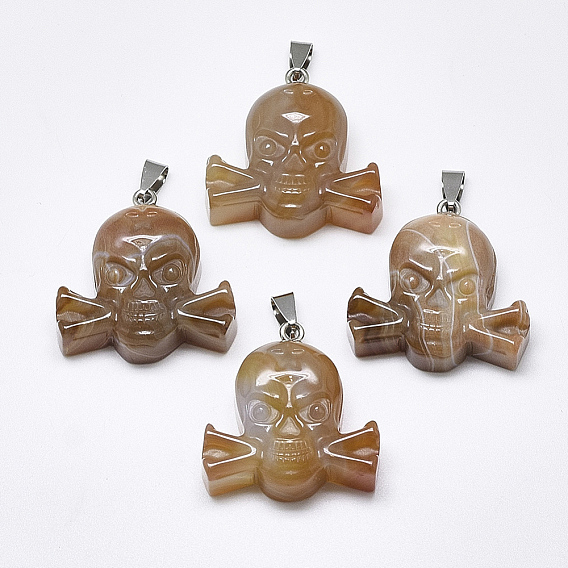 Природные подвески агат, с защелкой из нержавеющей стали на поручнях, череп, цвет нержавеющей стали