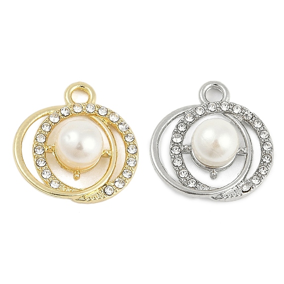 Подвески из сплава с микропаве из стразов, с ABS имитации жемчуга, плоско-круглые