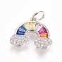 Brass Micro Pave Cubic Zirconia Pendants, with Jump Ring, Long-Lasting Plated, Rainbow