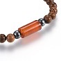 Perles de bois s'étendent bracelets, avec des pierres précieuses naturelles et des perles d'hématite synthétique non magnétique