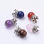 Natural Gemstone Pendants, with Alloy Findings, Crown, Antique Silver