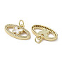 Brass Micro Pave Cubic Zirconia Charms, with Shell, Oval with Butterfly