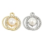 Подвески из сплава с микропаве из стразов, с ABS имитации жемчуга, плоско-круглые