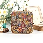 Ethnic Portable Printed Square Cork Wood Jewelry Packaging Zipper Box for Necklaces Earrings Storage