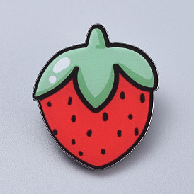 Acrylic Safety Brooches, with Iron Pin, Strawberry