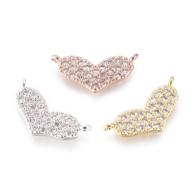 Соединители из латуни с микропаве и кубическим цирконием, сердце, прозрачные