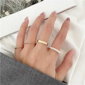 Minimalist Pearl Circle Ring Set - 4 Pieces of Cool-toned Rings (53114)