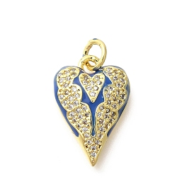 Brass Micro Pave Clear Cubic Zirconia Enamel Pendants, Heart Charms, with Jump Ring