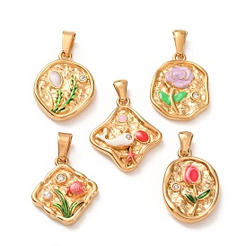 304 Stainless Steel Enamel Pendants, with Crystal Rhinestone