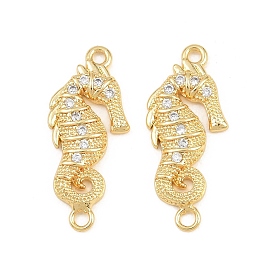 Breloques de connecteur en laiton micro pavé de zircone cubique transparente, liens hippocampe, crémaillère plaquage, plaqué longue durée, sans cadmium et sans plomb